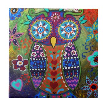 Whimsy Owl Tile by prisarts at Zazzle