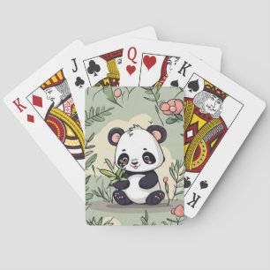 Whimsy panda bear on floral poker cards