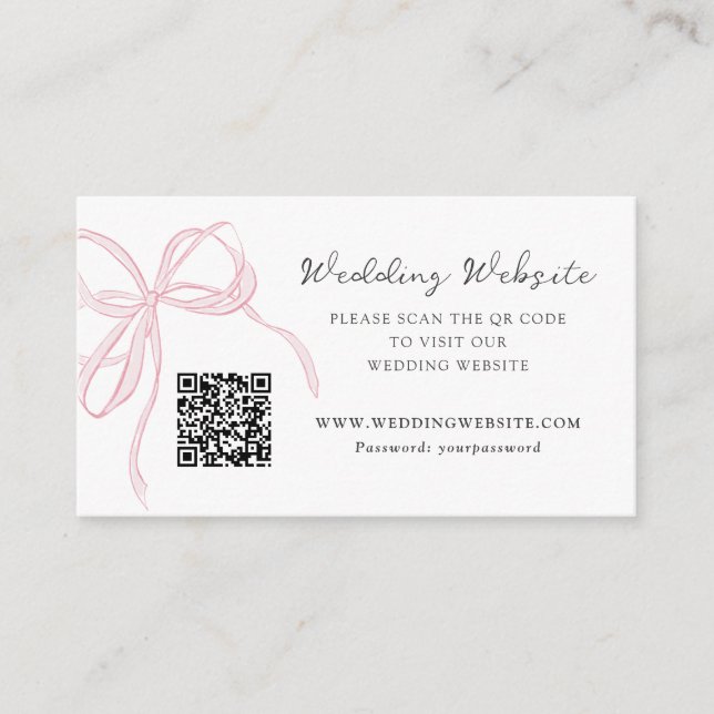 Whimsy Pink Bow Wedding QR Code Enclosure Card (Front)