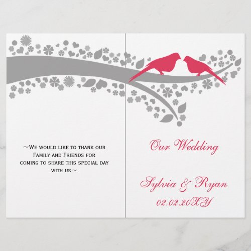 whimsy pink lovebirds  folded Wedding program