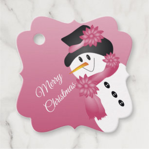 Whimsy Pink Snowman Favor Tags