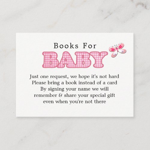 Whimsy Pink White Pretty Butterfly Girl Baby Book Enclosure Card