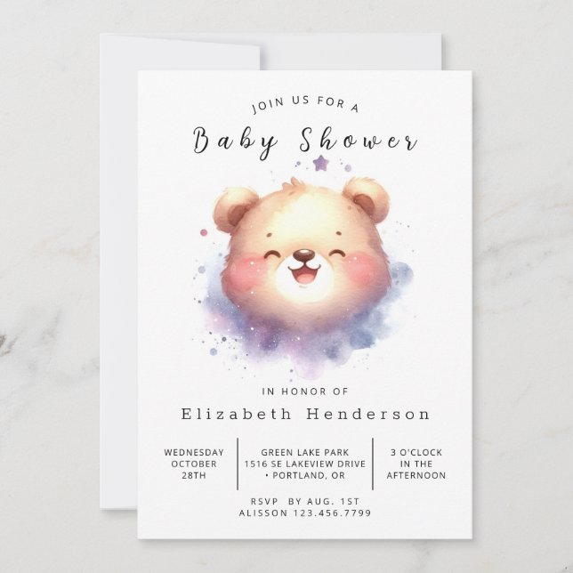Whimsy Printable Bear Baby Shower Invitation (Front)