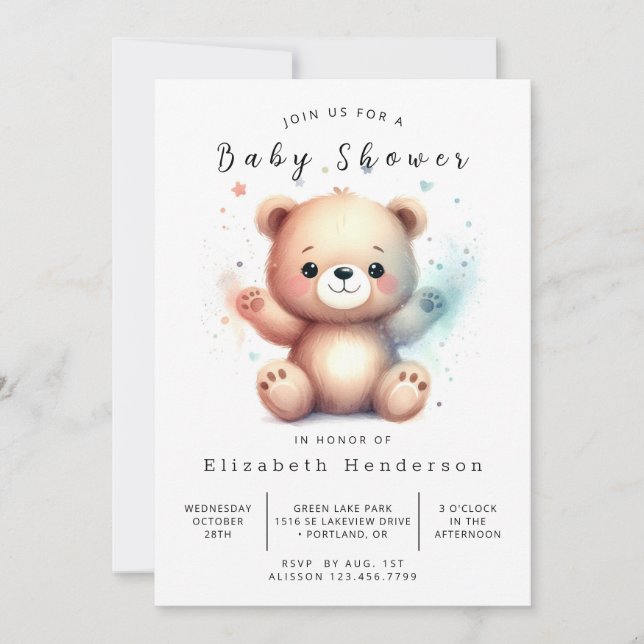 Whimsy Printable Bear Baby Shower Invitation (Front)