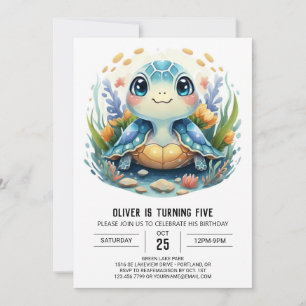 Whimsy Printable Watercolor Turtle Boy Birthday Invitation