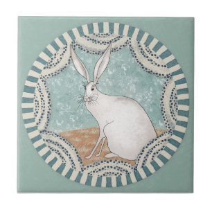 Whimsy Rabbit Mint Blue Terracotta Teal Aqua Ceramic Tile