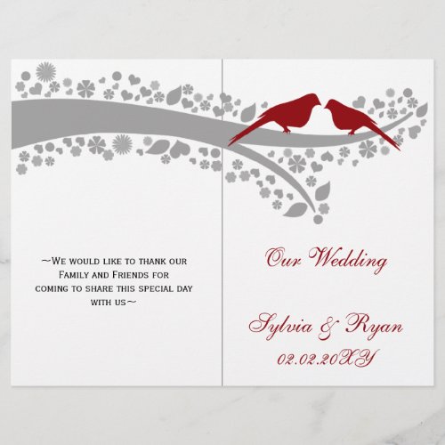 whimsy red lovebirds  folded Wedding program