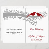whimsy red lovebirds  folded Wedding program (Front/Back)