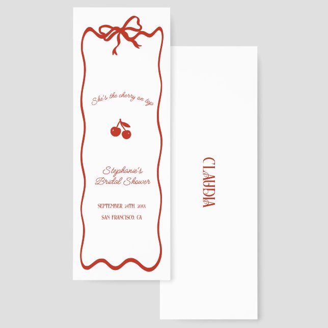 Whimsy Red She's the Cherry on Top Bridal Shower Bookmarks (Front & Back)