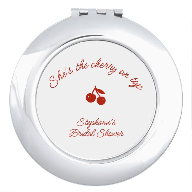 Whimsy Red She's the Cherry on Top Bridal Shower Compact Mirror (Front)