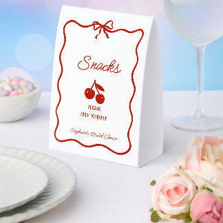 Whimsy Red She's the Cherry on Top Bridal Shower Paper Table Tent