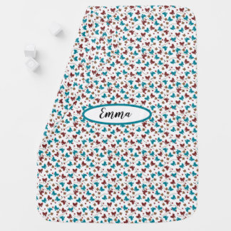 Whimsy Red Teal Bows Buttons Flowers Baby Blanket