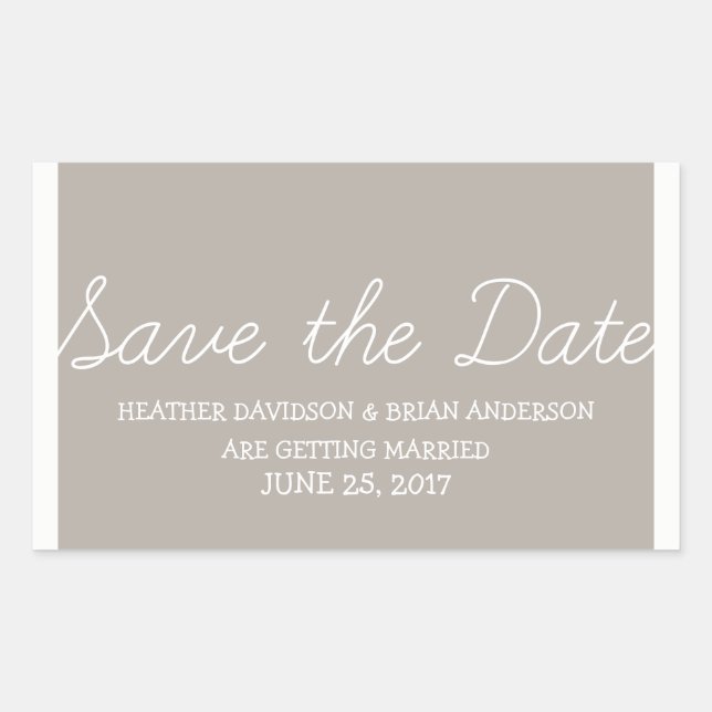 Whimsy Save the Date Stickers, Beige Rectangular Sticker (Front)
