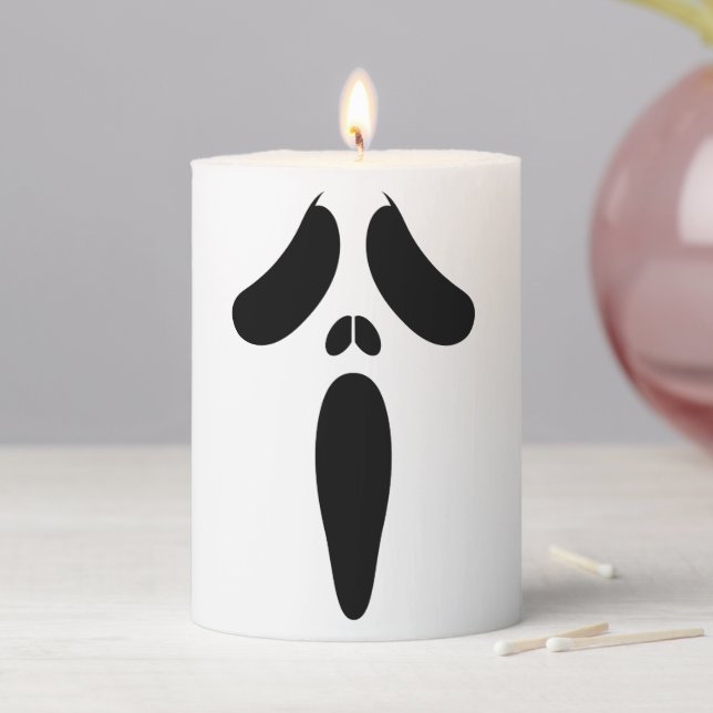 Whimsy Scary Ghost Face Screamed Halloween Pillar Candle (In Situ)