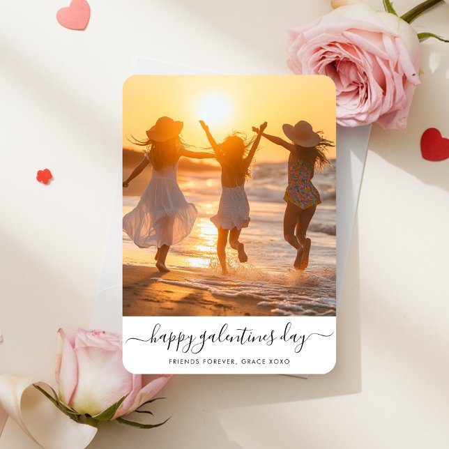 Whimsy Script Beach Photo Galentines Day Card (Creator Uploaded)