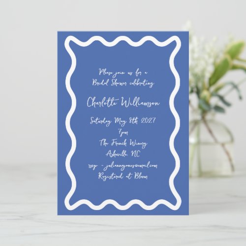 Whimsy Script Blue Scribble Border Bridal Shower Invitation