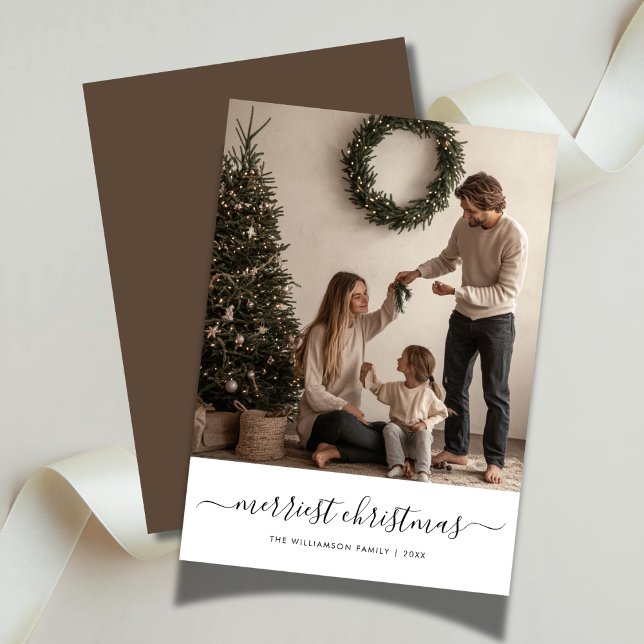 Whimsy Script Merriest Christmas Family Fun Photo Holiday Card (Creator Uploaded)