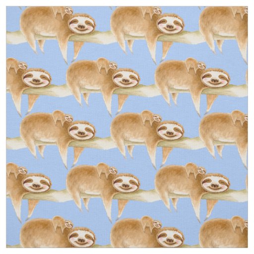 Whimsy Sloth And Cute Baby Watercolor Painting Fabric Zazzle Com