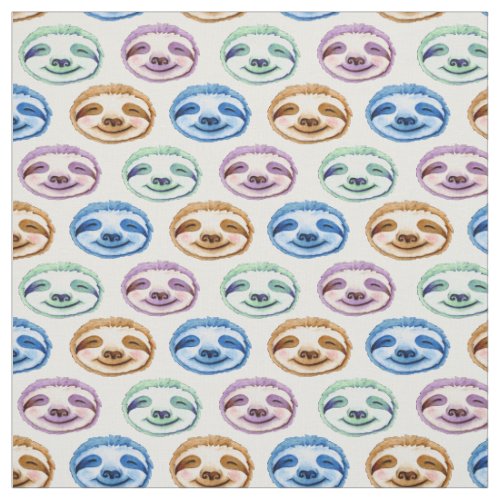 Whimsy sloth face multicolored watercolor pattern fabric