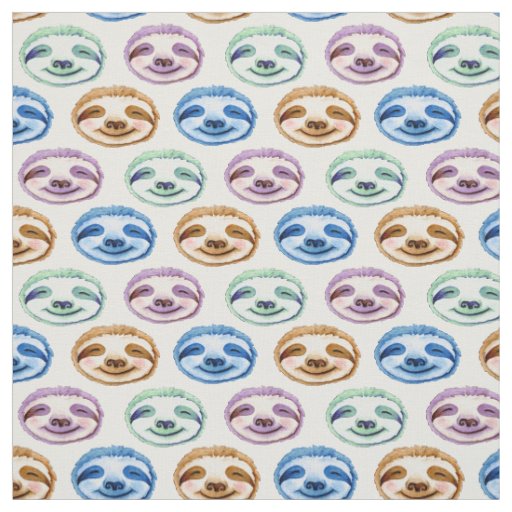 Whimsy sloth face multicolored watercolor pattern fabric