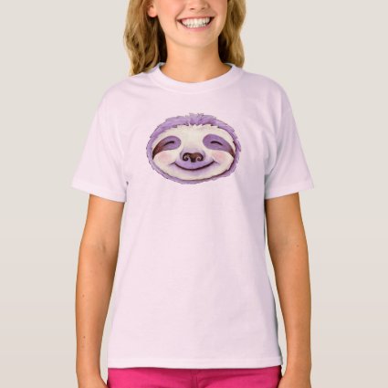 Whimsy sloth face purple watercolor art T-Shirt