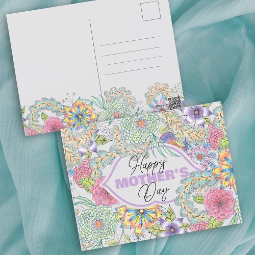 Whimsy Spring Blossoms and Greenery Mothers Day Postcard