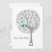 whimsy tree blue lovebirds mod save the date (Front/Back)
