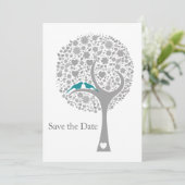 whimsy tree blue lovebirds mod save the date (Standing Front)