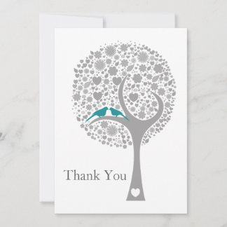 whimsy tree blue lovebirds mod wedding Thank You Card