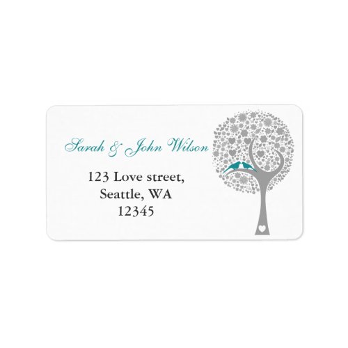 whimsy tree blue lovebirds return address label