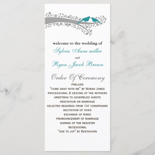 whimsy tree blue lovebirds Wedding program