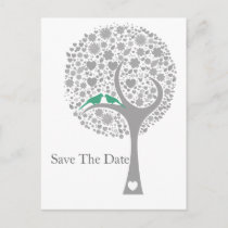 whimsy tree mint lovebirds mod save the date announcement postcard