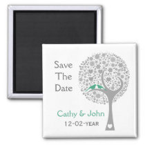 whimsy tree mint lovebirds mod save the date magnet