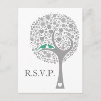whimsy tree mint lovebirds mod wedding rsvp invitation postcard