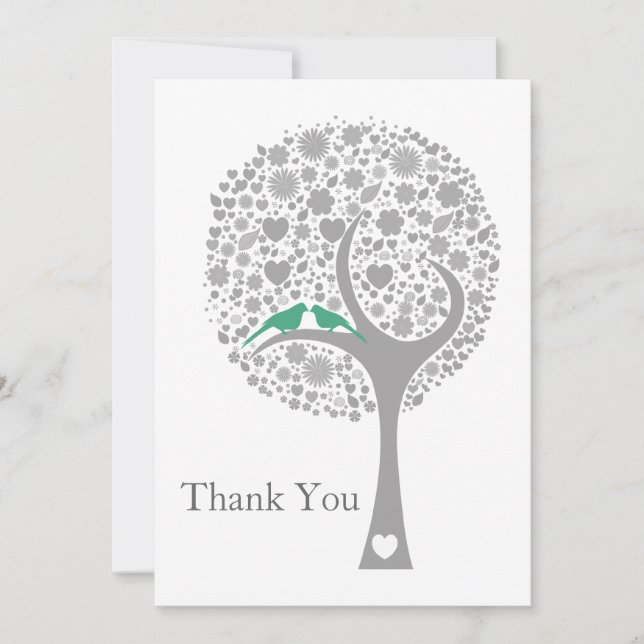 whimsy tree mint lovebirds mod wedding Thank You (Front)