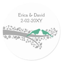 whimsy tree mint lovebirds wedding favor stickers