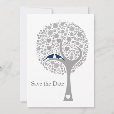 whimsy tree navy blue lovebirds mod save the date