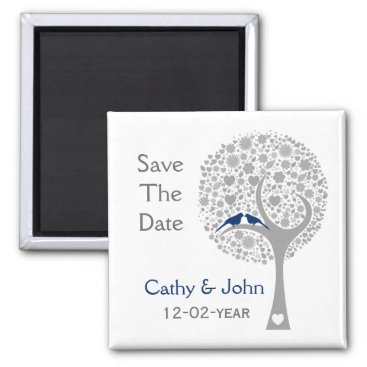 whimsy tree navy blue lovebirds mod save the date magnet
