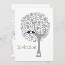whimsy tree navy blue lovebirds wedding invites