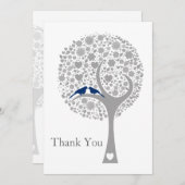 whimsy tree navy blue lovebirds wedding Thank You (Front/Back)
