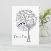 whimsy tree navy blue lovebirds wedding Thank You (Standing Front)