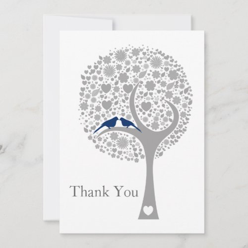 whimsy tree navy blue lovebirds wedding Thank You