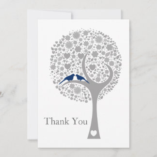whimsy tree navy blue lovebirds wedding Thank You Card