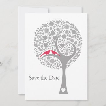 whimsy tree pink lovebirds mod save the date