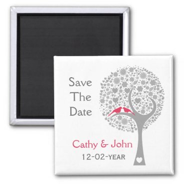 whimsy tree pink lovebirds mod save the date magnet
