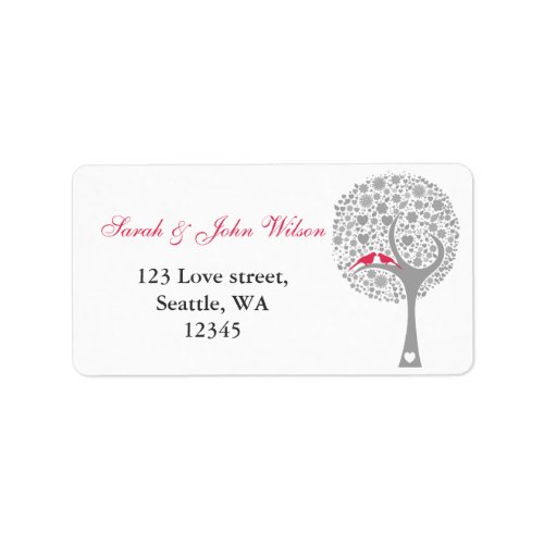 whimsy tree pink lovebirds return address label