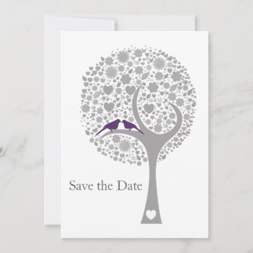 whimsy tree purple lovebirds mod save the date