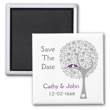 whimsy tree purple lovebirds mod save the date magnet