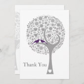 whimsy tree purple lovebirds mod wedding Thank You (Front/Back)