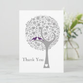 whimsy tree purple lovebirds mod wedding Thank You (Standing Front)